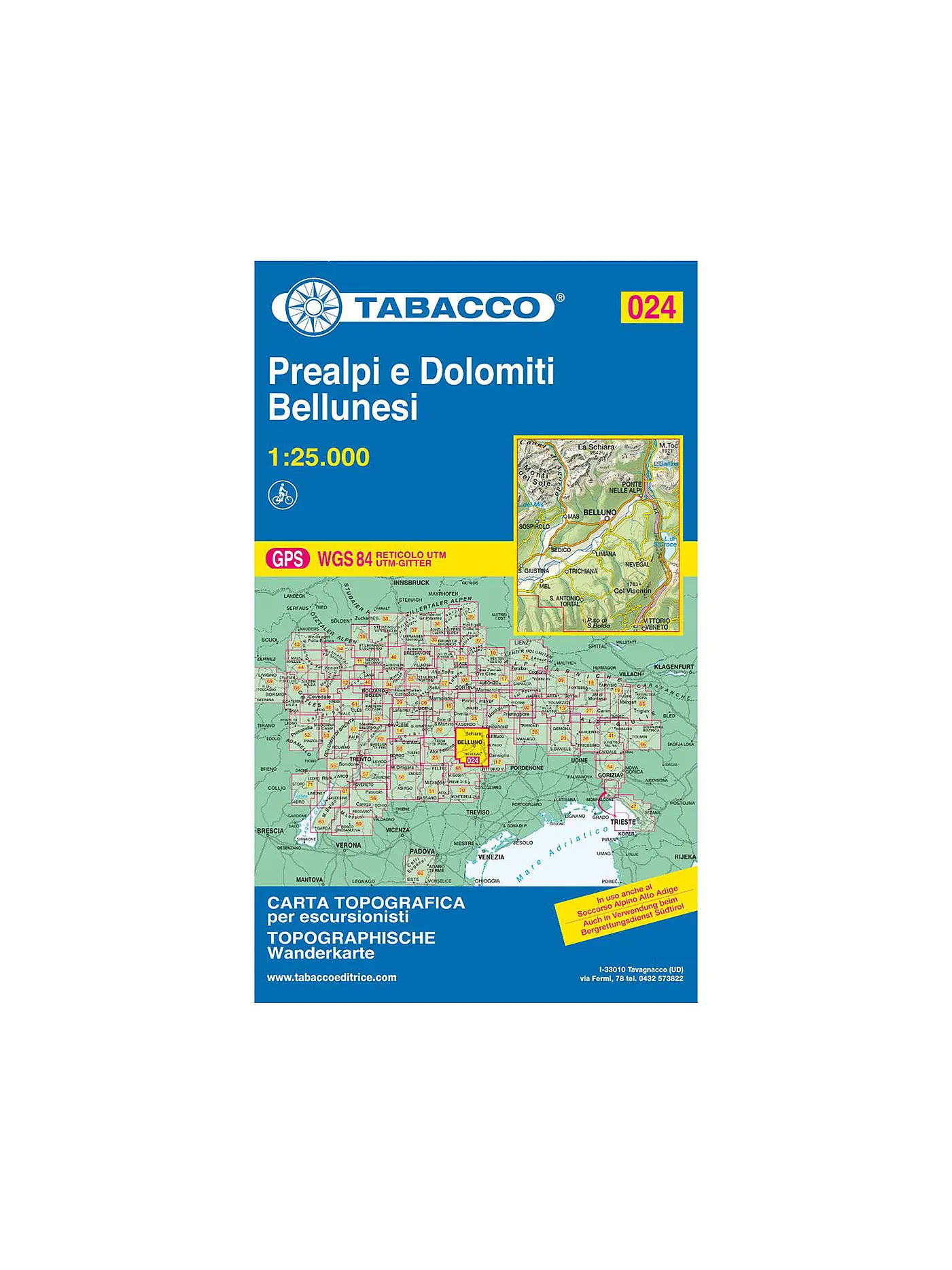 TABACCO | Wanderkarte 024, Prealpi e Dolomiti Bellunesi 1:25.000 | 